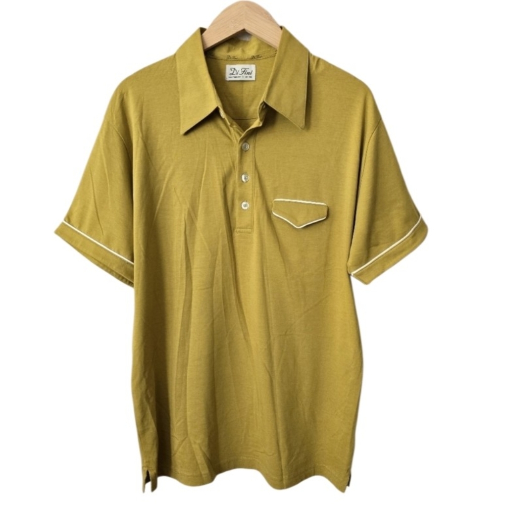 Di Fini San Francisco Mens Polo Shirt Large Yellow Pima Cotton Casual